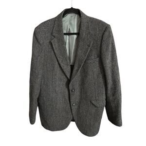 Stafford Men's sz 44R Harris Tweed Herringbone Wool suede elbow patch Blazer